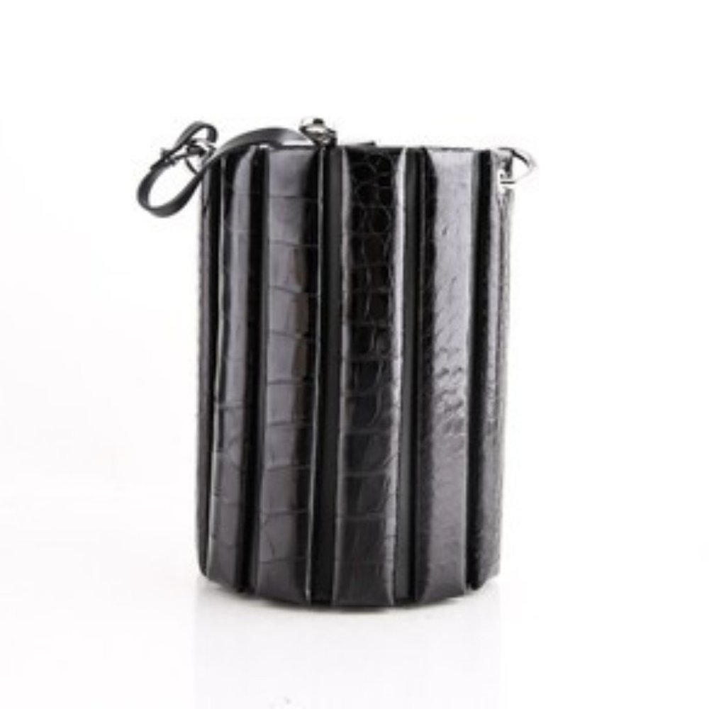 Salvatore Ferragamo Black Crocodile Stone Bucket Bag